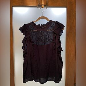 Women's Navy Lace Ruffle Top by Democracy